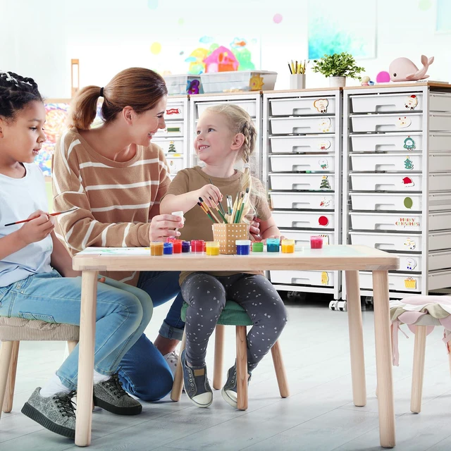 Alt view image 7 of 7 - Rolling Cart with Drawers,White 10 Drawer Rolling Cart for Craft Storage,Storage Cart with Lockable Wheels and Wooden Tabletop for Classroom,Office