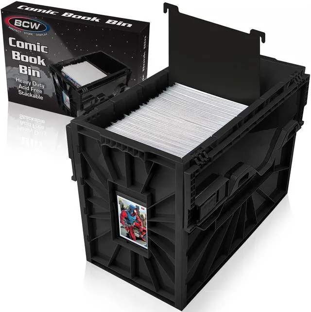 Main image of Comic Bin, Black - Holds 150 Comics, Acid Free Storage and Organizer, Heavy Duty Plastic, Stackable, Includes Partition
