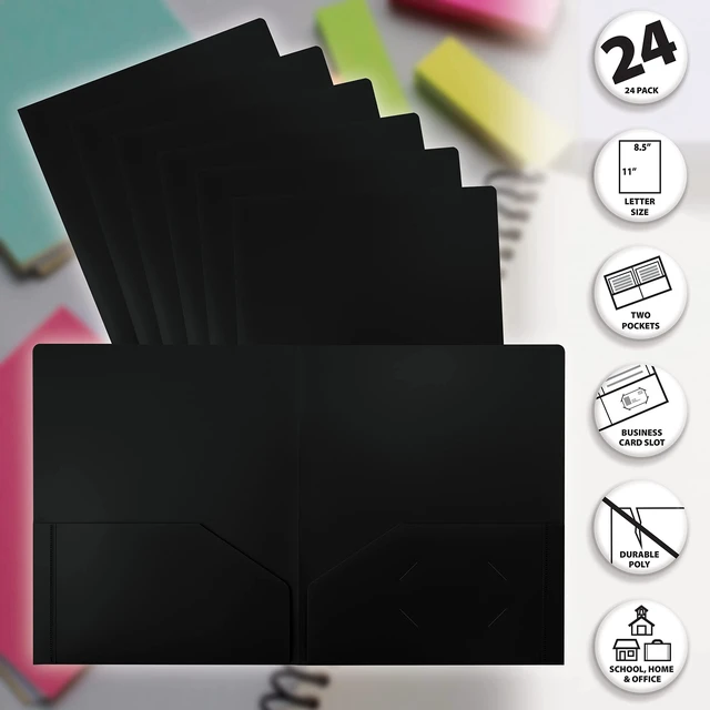 Alt view image 3 of 6 - Heavyweight Plastic 2 Pocket Portfolio Folder, Letter Size Poly Folders 24 Pack (Black)