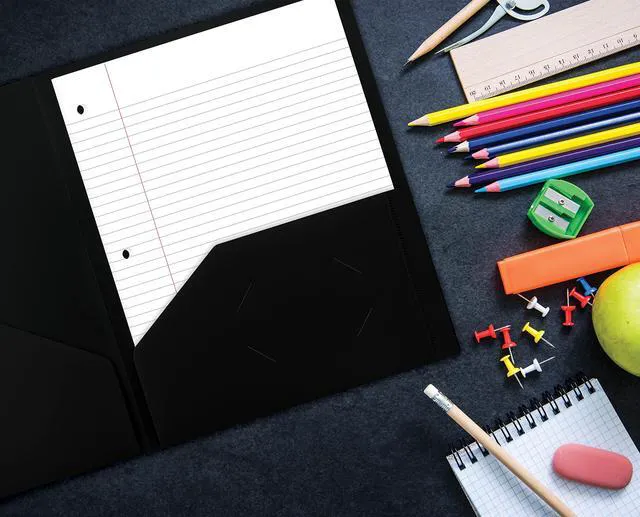 Alt view image 6 of 6 - Heavyweight Plastic 2 Pocket Portfolio Folder, Letter Size Poly Folders 24 Pack (Black)