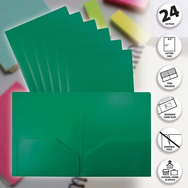 Alt view image 3 of 6 - Heavyweight Plastic 2 Pocket Portfolio Folder, Letter Size Poly Folders 24 Pack (Green)