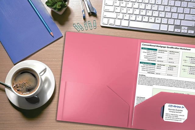Alt view image 2 of 6 - Heavyweight Plastic 2 Pocket Portfolio Folder, Letter Size Poly Folders, 24 Pack (Pink)