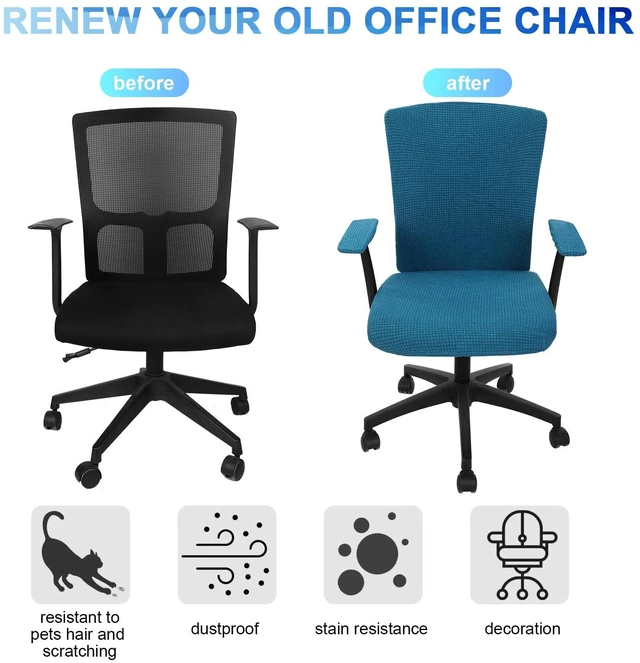 Alt view image 3 of 7 - 4 Pcs Office Chair Covers Stretchable Armrest Seat,XL,Emerald Green Universal Fit Office Desk Chairs, Protective Seat Backrest Slipcovers, Stretchable Prevent Wear, Easy Install for Rotating