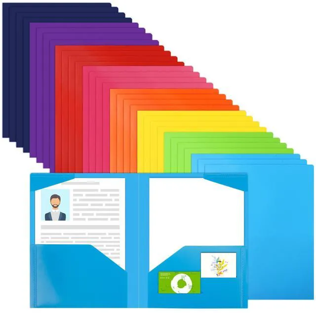 Main image of 32pcs Plastic Folders with Pockets, Heavy Duty Folders with 4 Pockets for Office and School, Letter Size, 8 Assorted Colors