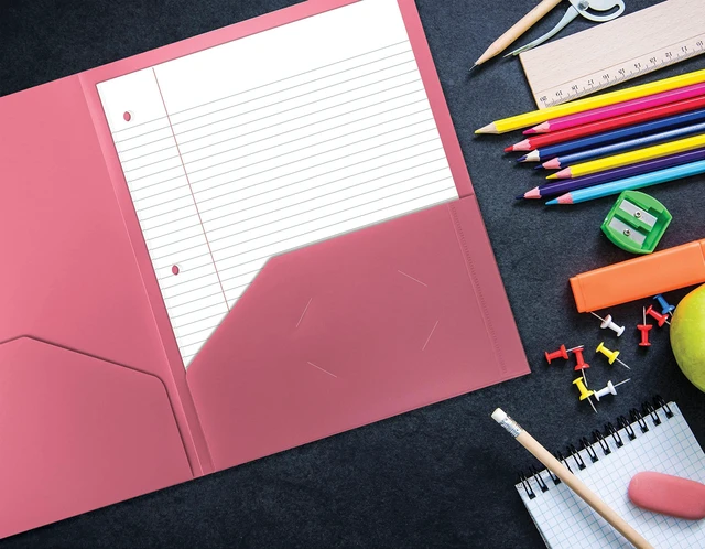 Alt view image 5 of 6 - Heavyweight Plastic 2 Pocket Portfolio Folder, Letter Size Poly Folders, 24 Pack (Pink)