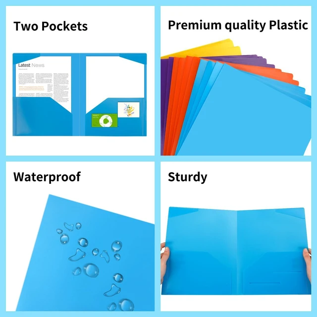 Alt view image 4 of 7 - 32pcs Plastic Folders with Pockets, Heavy Duty Folders with 4 Pockets for Office and School, Letter Size, 8 Assorted Colors