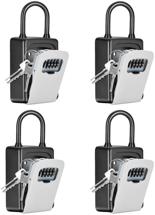 Main image of Portable Key Lock Box, Upgrade Clearly Visible Numbers, Lock Box Wall Mounted for House Key, 5 Key Capacity, Weatherproof Resettable Code (4 Pack, Grey)
