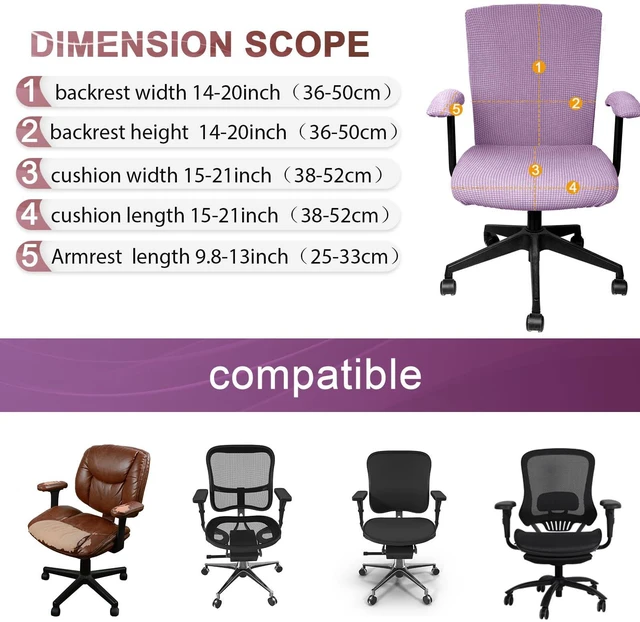 Alt view image 4 of 7 - 4 Pcs Office Chair Covers Stretchable Armrest Seat,XL,Lilac Purple Universal Fit Office Desk Chairs, Protective Seat Backrest Slipcovers, Stretchable Prevent Wear, Easy Install for Rotating