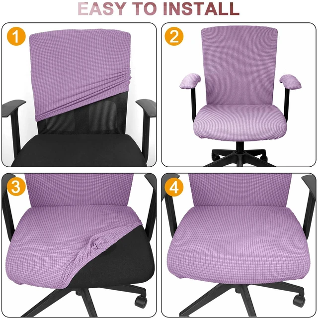 Alt view image 6 of 7 - 4 Pcs Office Chair Covers Stretchable Armrest Seat,XL,Lilac Purple Universal Fit Office Desk Chairs, Protective Seat Backrest Slipcovers, Stretchable Prevent Wear, Easy Install for Rotating