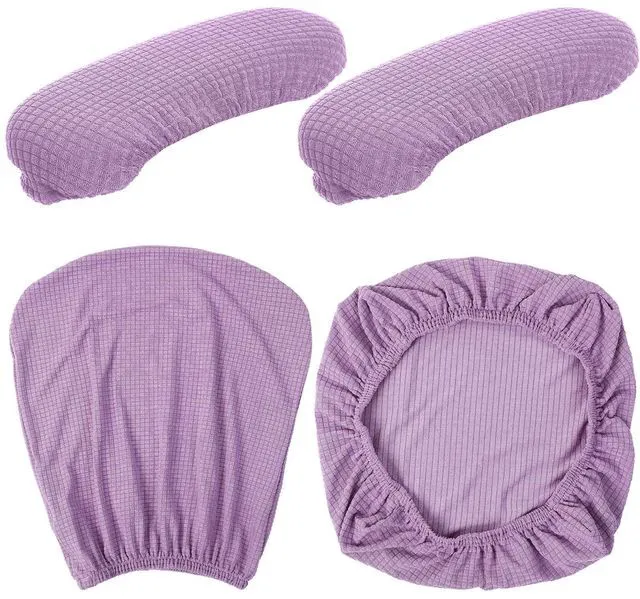 Alt view image 2 of 7 - 4 Pcs Office Chair Covers Stretchable Armrest Seat,XL,Lilac Purple Universal Fit Office Desk Chairs, Protective Seat Backrest Slipcovers, Stretchable Prevent Wear, Easy Install for Rotating