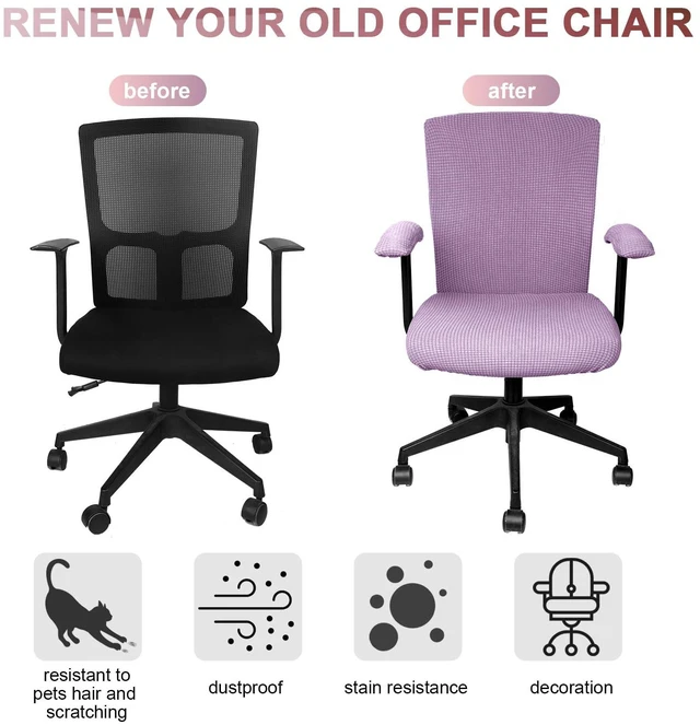 Alt view image 3 of 7 - 4 Pcs Office Chair Covers Stretchable Armrest Seat,XL,Lilac Purple Universal Fit Office Desk Chairs, Protective Seat Backrest Slipcovers, Stretchable Prevent Wear, Easy Install for Rotating