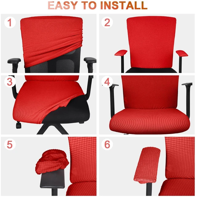 Alt view image 4 of 6 - 4 Pcs Office Chair Covers Stretchable Armrest Seat,XL,Red Universal Fit Office Desk Chairs, Protective Seat Backrest Slipcovers, Stretchable Prevent Wear, Easy Install for Rotating