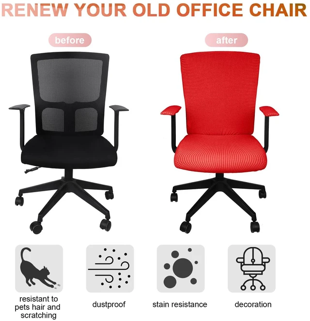 Alt view image 3 of 6 - 4 Pcs Office Chair Covers Stretchable Armrest Seat,XL,Red Universal Fit Office Desk Chairs, Protective Seat Backrest Slipcovers, Stretchable Prevent Wear, Easy Install for Rotating