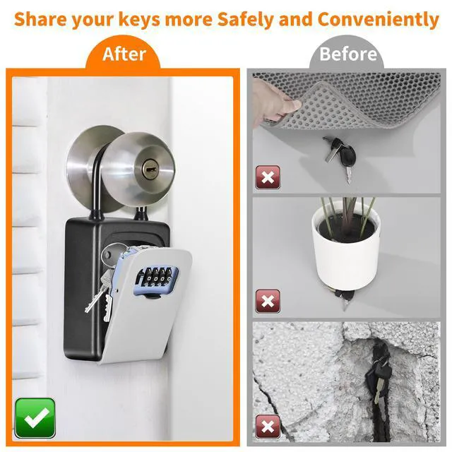 Alt view image 2 of 7 - Portable Key Lock Box, Upgrade Clearly Visible Numbers, Lock Box Wall Mounted for House Key, 5 Key Capacity, Weatherproof Resettable Code (4 Pack, Grey)