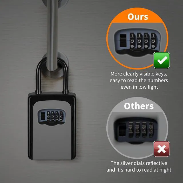 Alt view image 3 of 7 - Portable Key Lock Box, Upgrade Clearly Visible Numbers, Lock Box Wall Mounted for House Key, 5 Key Capacity, Weatherproof Resettable Code (4 Pack, Grey)