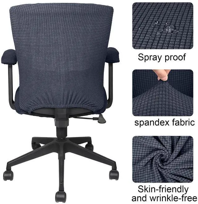 Alt view image 3 of 7 - 4 Pcs Office Chair Covers Stretchable Armrest Seat,XL,Dark Gray Universal Fit Office Desk Chairs, Protective Seat Backrest Slipcovers, Stretchable Prevent Wear, Easy Install for Rotating