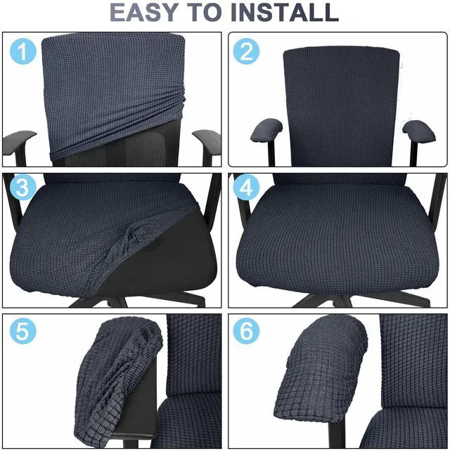 Alt view image 5 of 7 - 4 Pcs Office Chair Covers Stretchable Armrest Seat,XL,Dark Gray Universal Fit Office Desk Chairs, Protective Seat Backrest Slipcovers, Stretchable Prevent Wear, Easy Install for Rotating