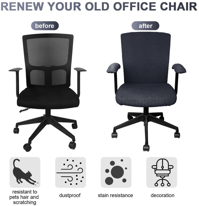 Alt view image 4 of 7 - 4 Pcs Office Chair Covers Stretchable Armrest Seat,XL,Dark Gray Universal Fit Office Desk Chairs, Protective Seat Backrest Slipcovers, Stretchable Prevent Wear, Easy Install for Rotating