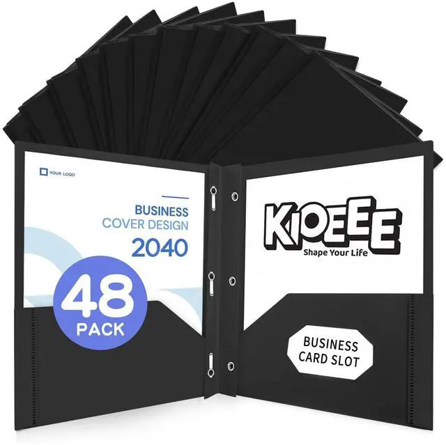 Main image of 48 Pcs Plastic Folders with Pockets and Prongs (Black),Fit Letter Size Paper,Business Card Slot,2-Pocket Folder for School Office or Home,Durable Acid-Free Poly,Back to School Supplies Bulk