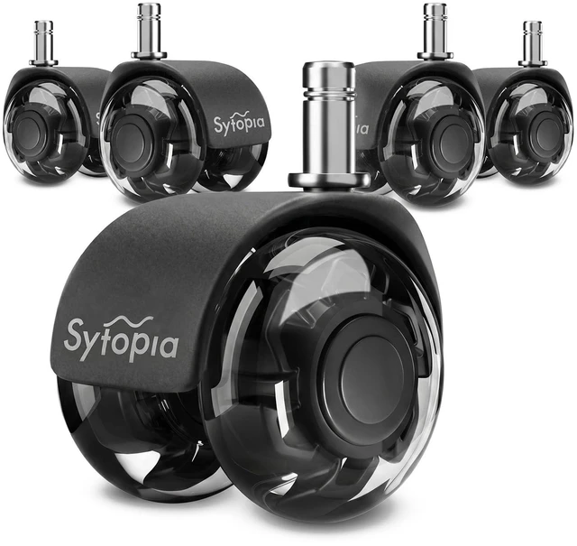 Main image of Office Chair Wheels 2" Desk Chair Caster Wheels Smooth Roller Style Quiet for Carpet and Hardwood Floors Universal Fit 11x22 mm Set of 5 Black