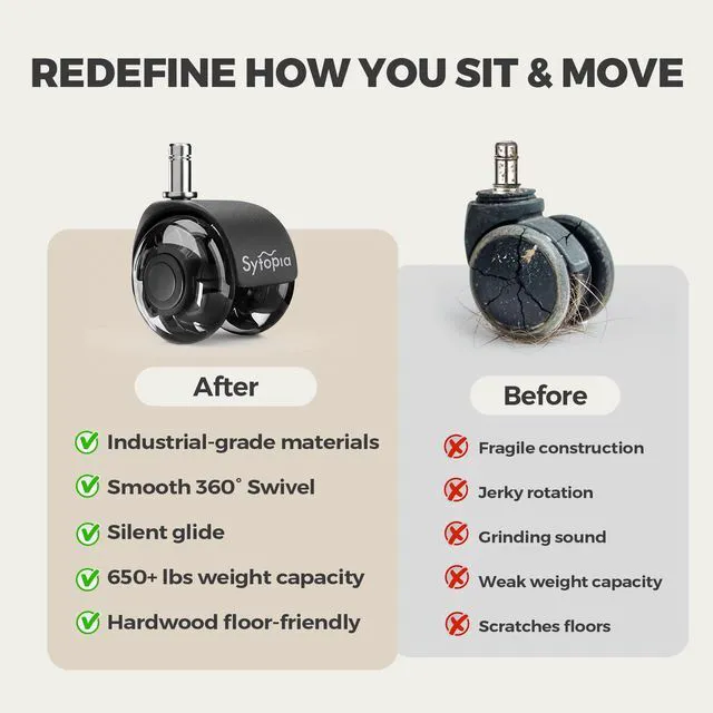 Alt view image 3 of 7 - Office Chair Wheels 2" Desk Chair Caster Wheels Smooth Roller Style Quiet for Carpet and Hardwood Floors Universal Fit 11x22 mm Set of 5 Black