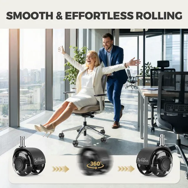 Alt view image 6 of 7 - Office Chair Wheels 2" Desk Chair Caster Wheels Smooth Roller Style Quiet for Carpet and Hardwood Floors Universal Fit 11x22 mm Set of 5 Black