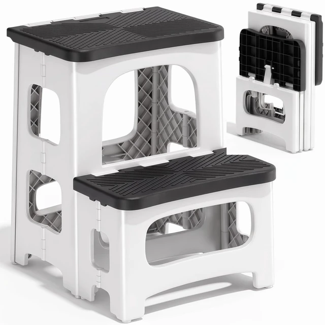 Main image of 2 Step Stool Foldable, Non-Slip Steps, Folding Step Stool for Adults & Kids, Plastic Stool Pool Ladder, Collapsible Stools 2 Step Ladder for Kitchen Toilet Bedroom Office RV, Holds 330 lbs