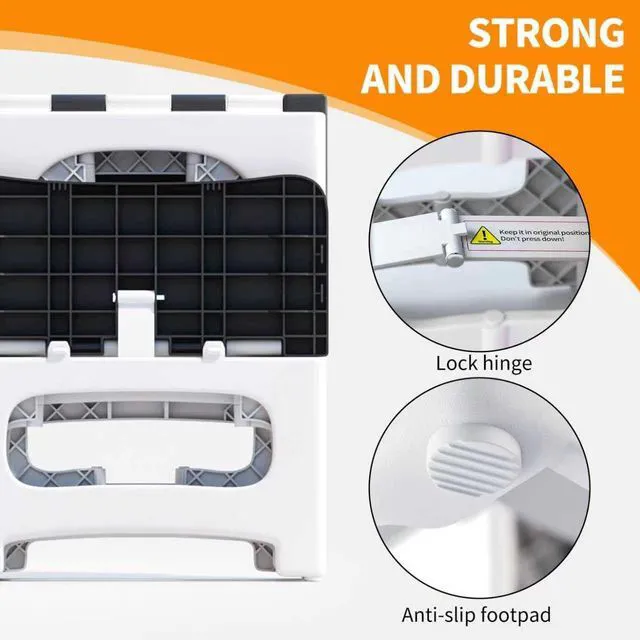 Alt view image 6 of 7 - 2 Step Stool Foldable, Non-Slip Steps, Folding Step Stool for Adults & Kids, Plastic Stool Pool Ladder, Collapsible Stools 2 Step Ladder for Kitchen Toilet Bedroom Office RV, Holds 330 lbs