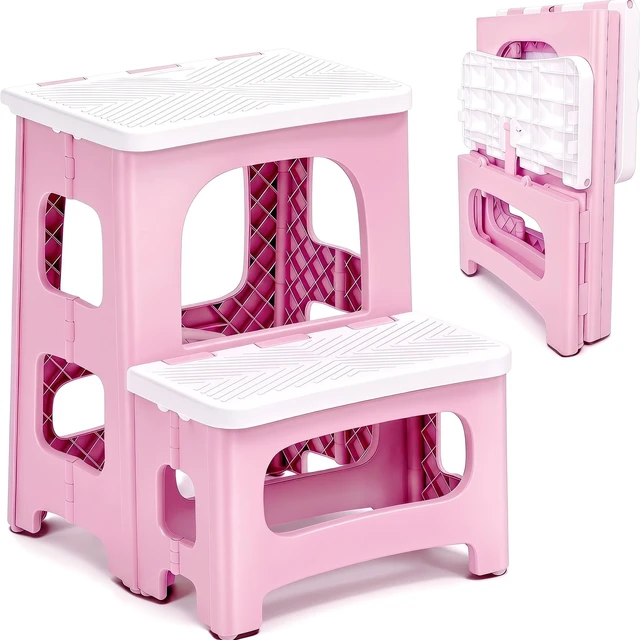 Main image of 2 Step Stool Foldable, Non-Slip Steps, Folding Step Stool for Adults, Plastic Stool Pool Ladder, Collapsible Stools 2 Step Ladder for Kitchen Toilet Bedroom Office RV, Holds 330 lbs
