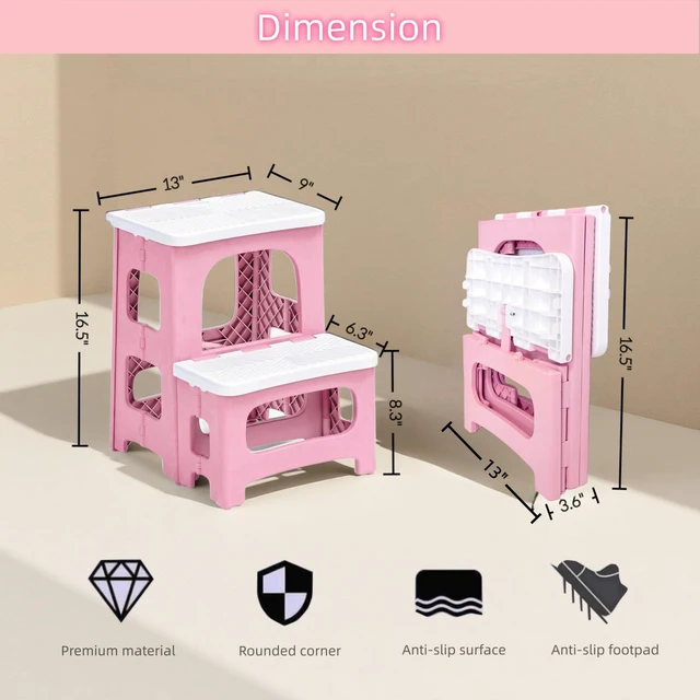 Alt view image 3 of 7 - 2 Step Stool Foldable, Non-Slip Steps, Folding Step Stool for Adults, Plastic Stool Pool Ladder, Collapsible Stools 2 Step Ladder for Kitchen Toilet Bedroom Office RV, Holds 330 lbs