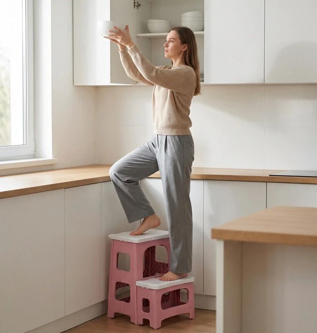 Alt view image 6 of 7 - 2 Step Stool Foldable, Non-Slip Steps, Folding Step Stool for Adults, Plastic Stool Pool Ladder, Collapsible Stools 2 Step Ladder for Kitchen Toilet Bedroom Office RV, Holds 330 lbs