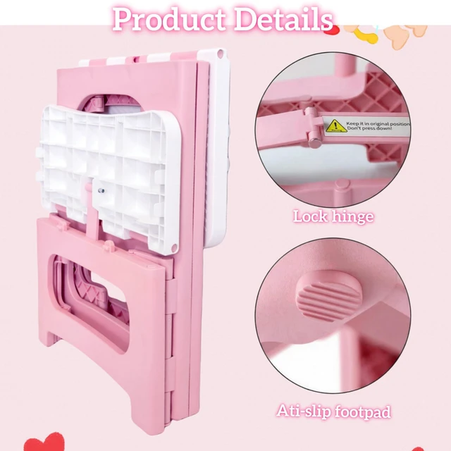 Alt view image 5 of 7 - 2 Step Stool Foldable, Non-Slip Steps, Folding Step Stool for Adults, Plastic Stool Pool Ladder, Collapsible Stools 2 Step Ladder for Kitchen Toilet Bedroom Office RV, Holds 330 lbs