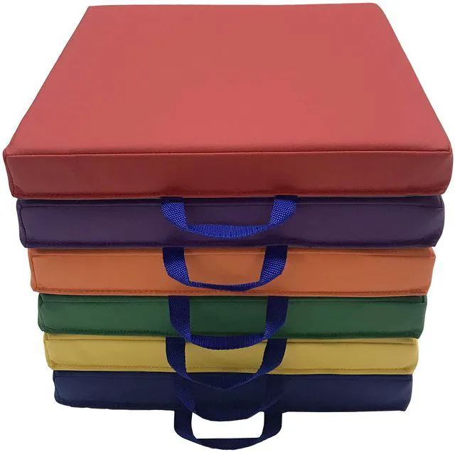 Main image of SoftScape 15 inch Square Classroom Floor Cushions with Handles; Flexible Seating for Daycare, Preschool, Playroom; 2 inch Thick Deluxe Foam (6-Piece) - Assorted, 12228-AS