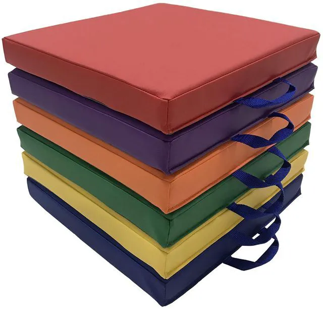 Alt view image 4 of 7 - SoftScape 15 inch Square Classroom Floor Cushions with Handles; Flexible Seating for Daycare, Preschool, Playroom; 2 inch Thick Deluxe Foam (6-Piece) - Assorted, 12228-AS