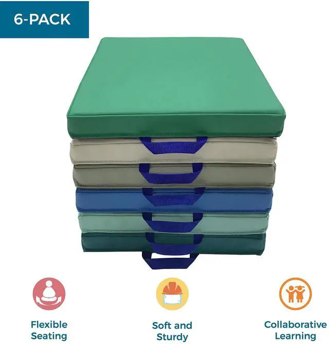 Alt view image 2 of 7 - SoftScape 15 inch Square Classroom Floor Cushions with Handles; Flexible Seating for Daycare, Preschool, Playroom; 2 inch Thick Deluxe Foam (6-Piece) - Contemporary, 12228-CT