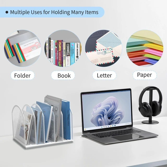Alt view image 6 of 7 - 5-Section Vertical Desktop Organizer, 6-Section Mesh File Folder Stand Sorter for Office Home Classroom Organization