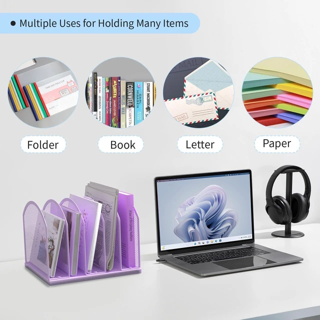 Alt view image 6 of 7 - 5-Section Vertical Desktop Organizer, 6-Section Mesh File Folder Stand Sorter for Office Home Classroom Organization