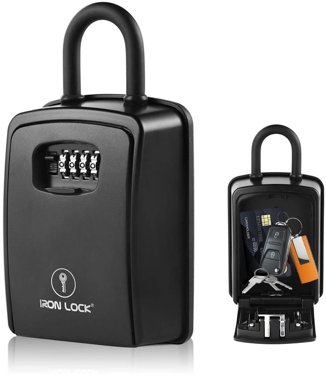 Main image of ® XXL Portable Key Lock Box, U-Shackle 4-Digit Code (XXL, Black) Holds 20-30 keys plus fobs, cards & remotes; unique built-in tray; weather resistant; wall-mount hardware included
