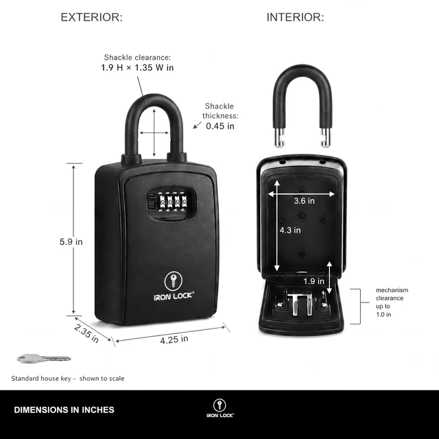 Alt view image 3 of 7 - ® XXL Portable Key Lock Box, U-Shackle 4-Digit Code (XXL, Black) Holds 20-30 keys plus fobs, cards & remotes; unique built-in tray; weather resistant; wall-mount hardware included