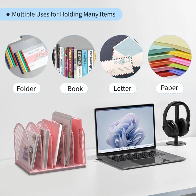 Alt view image 6 of 7 - 5-Section Vertical Desktop Organizer, 6-Section Mesh File Folder Stand Sorter for Office Home Classroom Organization