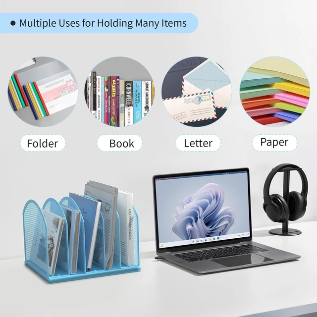 Alt view image 6 of 7 - 5-Section Vertical Desktop Organizer, 5-Section Mesh File Folder Stand Sorter for Office Home Classroom Organization
