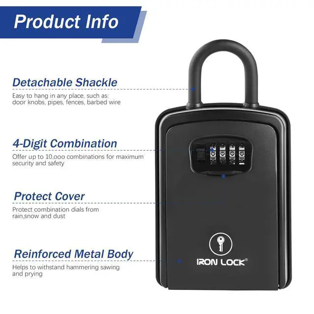 Alt view image 7 of 7 - ® XXL Portable Key Lock Box, U-Shackle 4-Digit Code (XXL, Black) Holds 20-30 keys plus fobs, cards & remotes; unique built-in tray; weather resistant; wall-mount hardware included