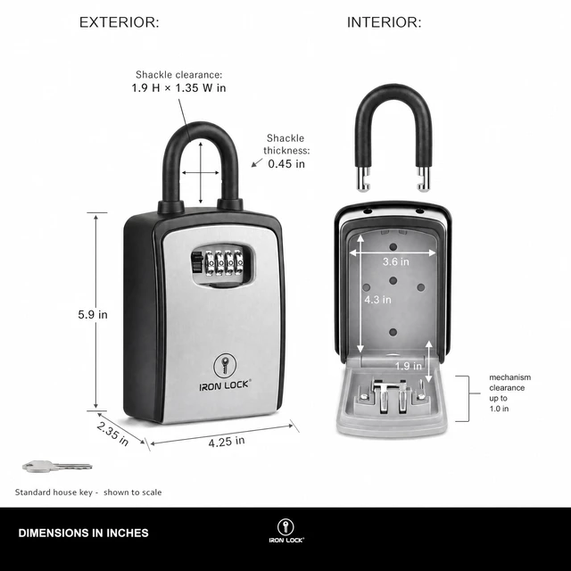 Alt view image 3 of 7 - ® XXL Portable Key Lock Box, U-Shackle 4-Digit Code (XXL, Grey) Holds 20-30 keys plus fobs, cards & remotes; unique built-in tray; weather resistant; wall-mount hardware included