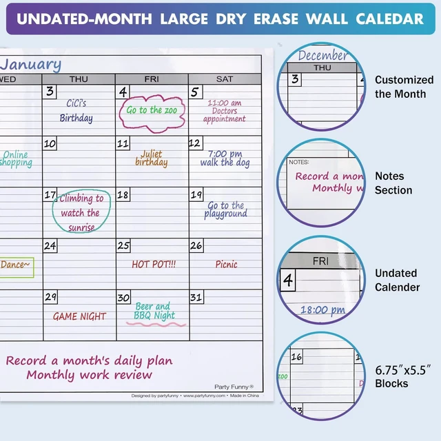 Alt view image 3 of 7 - Large Dry Erase Calendar for Wall, 38x50 Extra Large Huge Erasable One Month Laminated Blank Whiteboard,Oversized Giant 30-Day White Board Poster for Office Family
