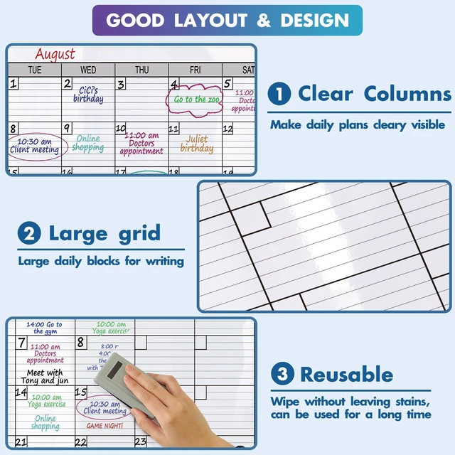 Alt view image 5 of 7 - Large Dry Erase Calendar for Wall, 38x50 Extra Large Huge Erasable One Month Laminated Blank Whiteboard,Oversized Giant 30-Day White Board Poster for Office Family