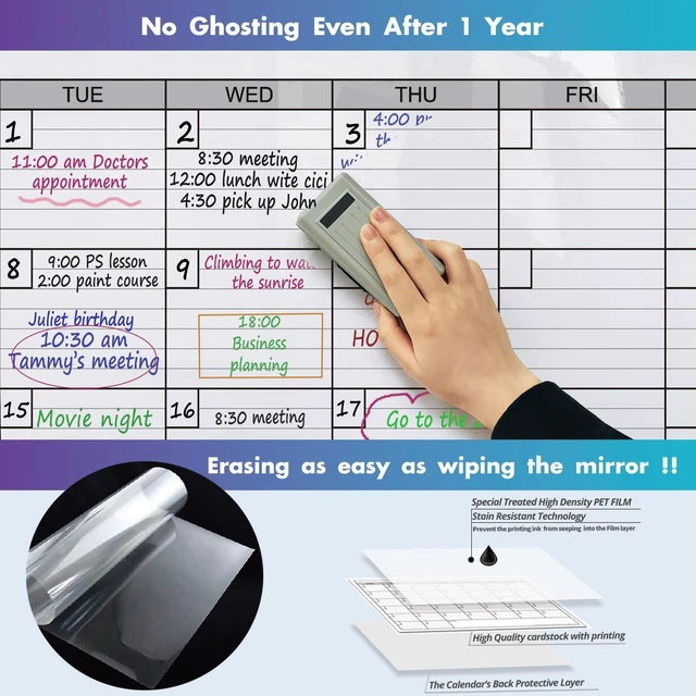 Alt view image 6 of 7 - Large Dry Erase Calendar for Wall, 38x50 Extra Large Huge Erasable One Month Laminated Blank Whiteboard,Oversized Giant 30-Day White Board Poster for Office Family