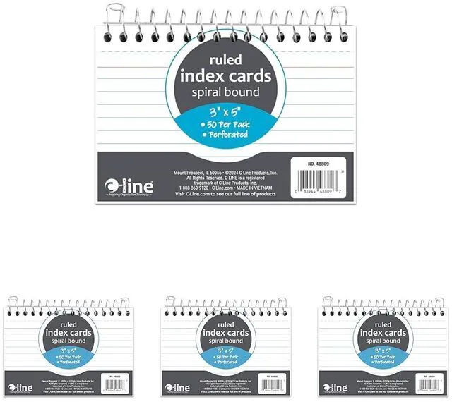 Main image of 3 x 5 Spiral Bound Index Card Notebook, Ruled, 50/PK (48809) (Pack of 4)