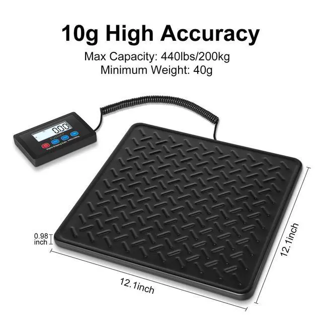 Alt view image 2 of 7 - Shipping Scale, 440LB x 10g High Accuracy Digital Postal Scale Durable Alloy Steel Platform, Heavy Duty Scale for Packages, Luggage, Large Floor Scale Battery and AC Adapter Included