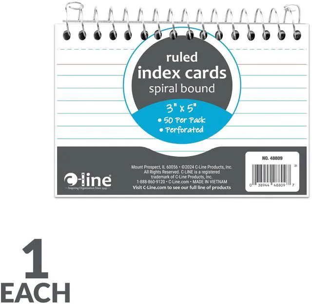 Alt view image 5 of 6 - 3 x 5 Spiral Bound Index Card Notebook, Ruled, 50/PK (48809) (Pack of 4)