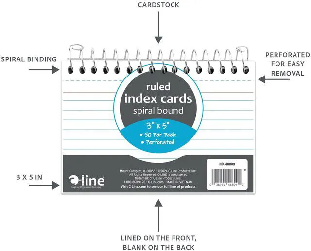 Alt view image 4 of 6 - 3 x 5 Spiral Bound Index Card Notebook, Ruled, 50/PK (48809) (Pack of 4)